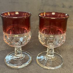 Vintage Indiana Glass Kings Crown Ruby Red Goblets (2)