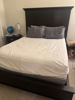 Dark Wood Queen Bed Frame with Headboard