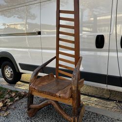 PRIMITIVE ORIGINAL FOLK-ART LADDER-BACK FOUND MATERIAL CHAIR ONE OF A KIND!!!