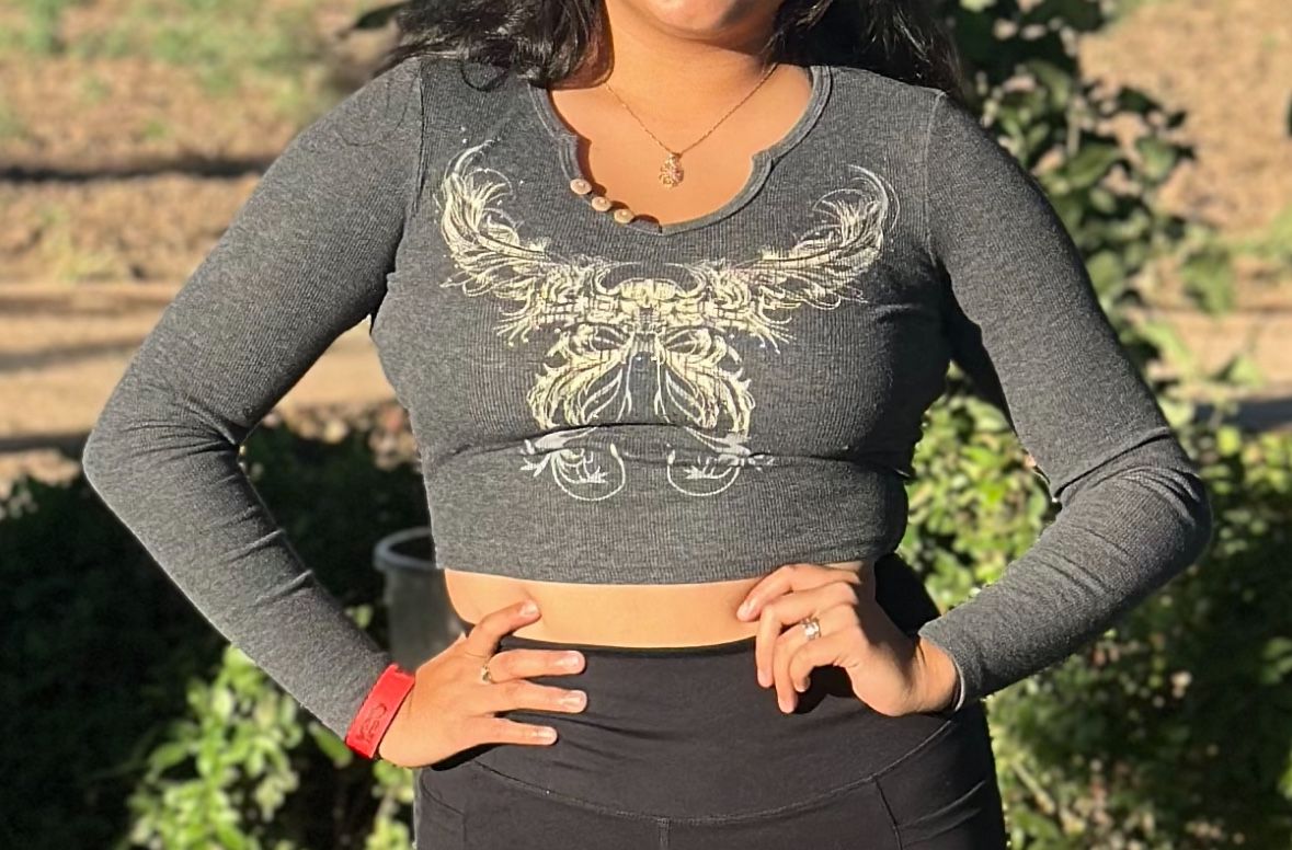 Grey Bedazzled Crop Top