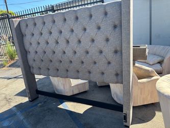 Ashley King Gray Tufted platform bed