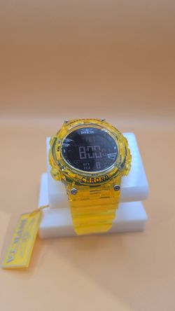Invicta Yellow Transparent Digital Chronograph Watch with St