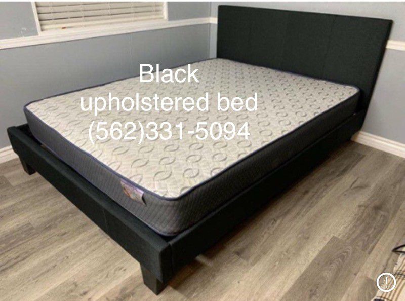 New Queen Size Black Upholstered Bed W/New Mattress Included 