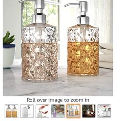 GLADPURE Soap Dispenser - 2 Pack, 12 Oz Clear Diamond Design Glass Refillable Hand Soap Dispensers; with 304 Rust Proof Stainless Steel Pump, Lotion D