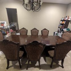 Michael Amini Windsor Court Rectangular Dining Set in Vintage Fruitwood - Seats 8