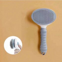 Gray Dog/Cat Brush, Flea Comb, Automatic Cleaning Brush