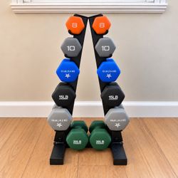 Neoprene Dumbbell Set with Rack — Six Pairs Ranging 8-20 lb