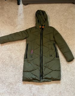 Olive Green Quilted Hooded Long Puffer Coat