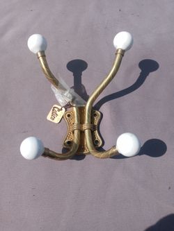 Solid Brass Porcelain Ball Coat/Robe/Towel 4 Hook Wall Hanger