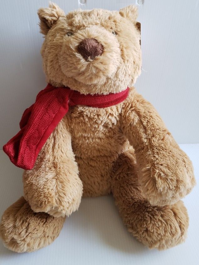 Quinn The Bear Teddy Bear Quinn Brown Plush Bear With Scarf. Condition is Used With Tags 20"