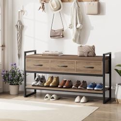 Shoe Bench With Cushion & Fabric Drawers HOS-MW-054 (We Have Multiple Available - Price Is Per)