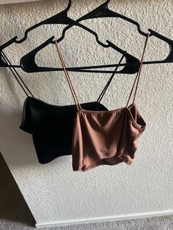 Women's Black & Brown Spaghetti Strap Crop Tank Top