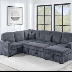 4-Piece Convertible Sectional Sleeper Sofa, Chaise Storage, Sofa Storage & USB Port