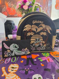 Loungefly Disney Stitch Ohana Mini Backpack and Wallet Set