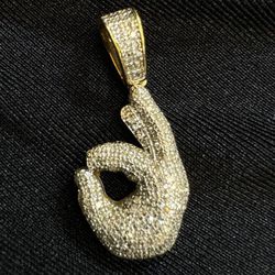 10k Yellow Gold and Real Diamond Ok Hand Emoji Charm/Pendant