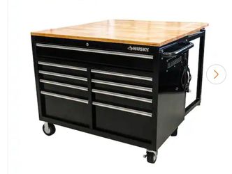 Tool Storage 46 in. W x 51 in. D Standard Duty Black Mobile Workbench Cabinet with Solid Top Full Length Extension Table