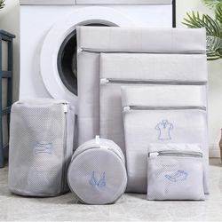 6 Pack Mesh Laundry Bags for Delicates with Non Rust Zipper, Embroidery White Laundry Bags Mesh Wash Bags, Easy Fit Bra, Sock,Lingerie,Sneaker ( pleas