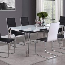 WHITE CHROME-5 PIECE-SET-MESA SILLAS