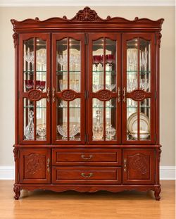 Large Cherry Wood China Cabinet Hutch