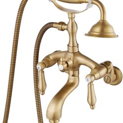 gotonovo Wall Mount 3 3/8 Clawfoot Tub Faucet for Bathtub with Hand Held Shower Sprayer Double Level Handle with Hot and Cold Water Adapter Adjustable