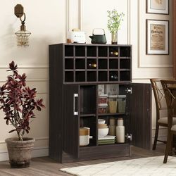 Modern Wine Rack Bar Cabinet, Fiberboard Wine Bar Cabinet for Home Bar, Mid Century Bar Cabinet with