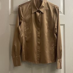 Ladies Gold Dressy Button Up Top Size Size 12 