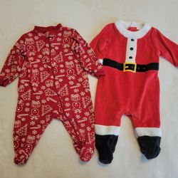 2 Christmas Footed Onesies 3-6 Months
