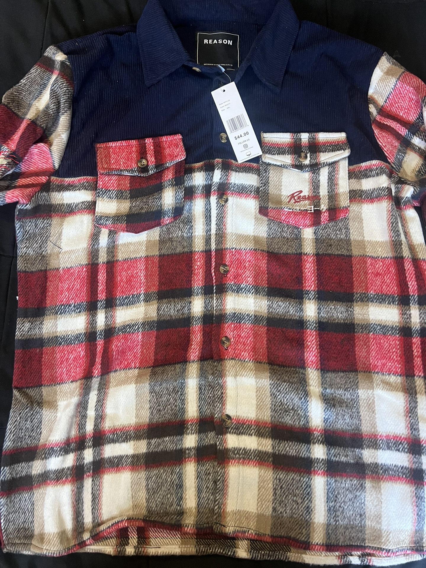 Reason Men’s Checkered Plaid Red Black White Long Sleeve Shirt 2XL