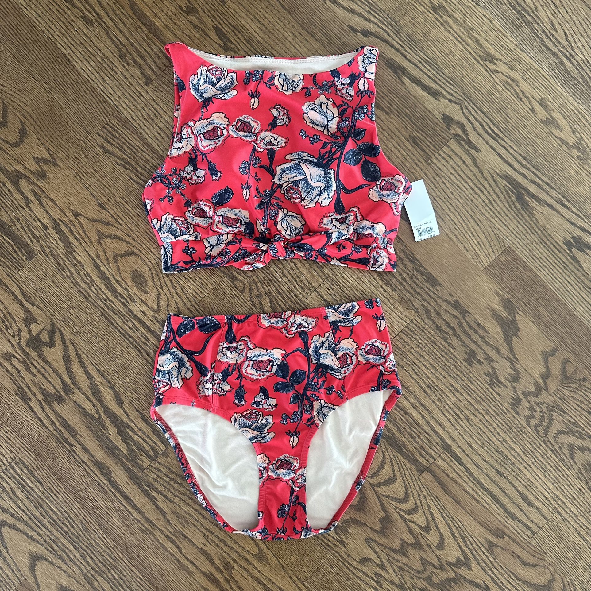 Lime Ricki Red Floral Print Tie Front Two-Piece Swimsuit