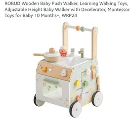 Wooden Baby Push Walker, Learning Walking Toys, Adjustable Height Baby Walker with Decelerator, Montessor Toys for Baby 10 Months+ WRP24