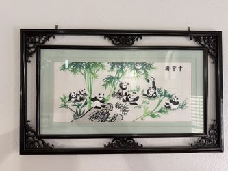 Embroidered Panda Framed Wall Picture 