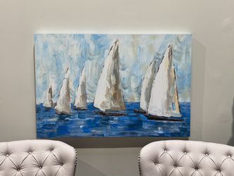 Coastal sailboat race painting print on canvas. 48” x 32”. Retails $177. Our price $125 + sales tax