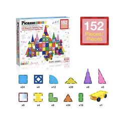 152PC Magnetic Tiles Building Block Toy Building Block Magnets Construction Sensory Toys Gifts Set for STEM Educational Playset Kid Brain Development