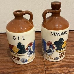 Vintage Set Of Relco Japan, Hand Painted Ceramic Oil And Vinegar Cruet Jugs