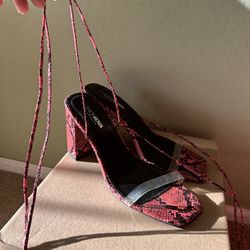 Pink SnakePrint Sandal Heels