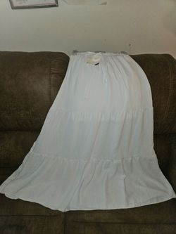 See You Monday Tiered Chiffon Pull On Maxi Skirt Womens Small Ivory Boho Bow