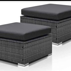 Outdoor Wicker Ottoman Set of 2