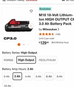 1. Milwaukee M18 REDLITHIUM HIGH OUTPUT CP3.0 (48-11-1835)