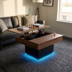 Lift-Top Coffee Table with Hidden Storage & Power Outlets - Brand New