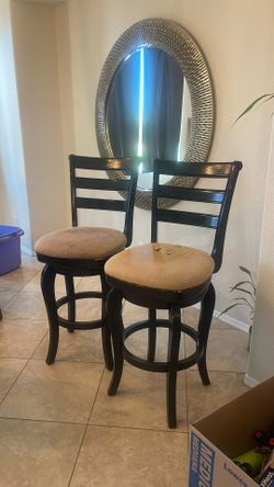 Set of 2 Swivel Bar Stools – Solid Wood | Needs Reupholstering