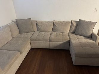 Large Beige U-Shaped Sectional Sofa with Chaise