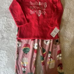 Toddler Girl fleece Christmas pajama size 4T holiday celebrate red pajama