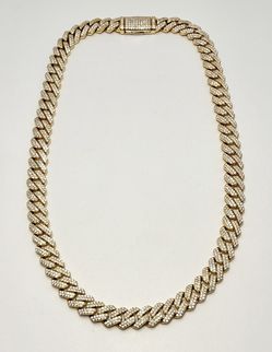 VVS1 D Moissanite Cuban Chain 10MM 18 Inches 18k Yellow Gold Plated 925 Sterling Silver