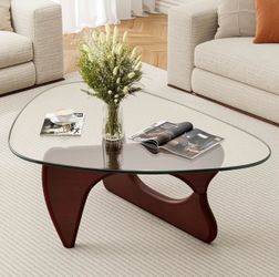 Modern Glass Coffee Table | Mid-Century Wood Base | Brand New