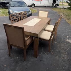 Modern Solid Wood Dining Table Set – 6 Chairs – Good Condition 
