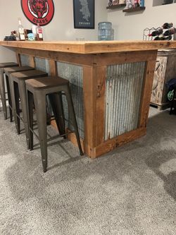 Handmade Rustic Bar + 4 Barstools