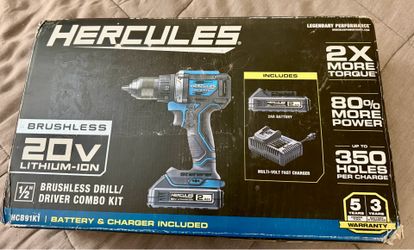 Brand New Hercules 20V Cordless 1/2 in. Drill/Driver Kit Battery & Charger