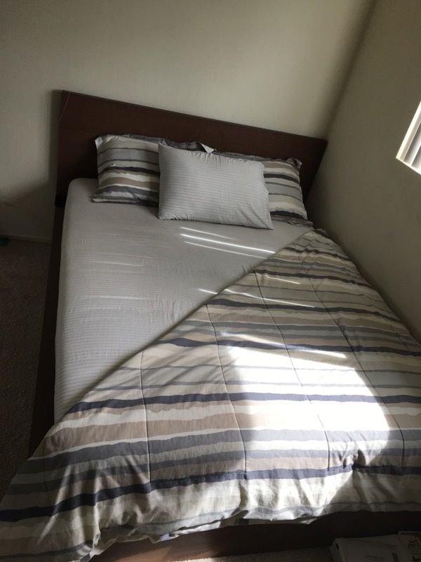 IKEA - Brown Queen bed with two storage drawers + mattress