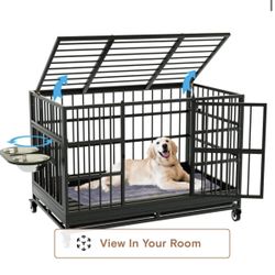 48 Inch Heavy Duty Dog Crate with Wheels, Folding Metal Big Dog Cage , Extra Large .