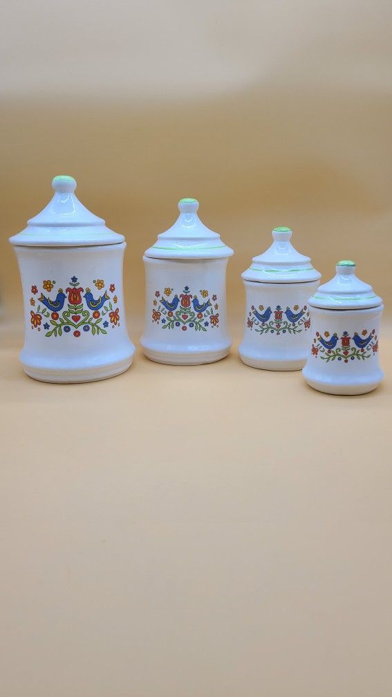Vintage Corningware Inspired Country Festival Blue Bird Canister Ceramic Set